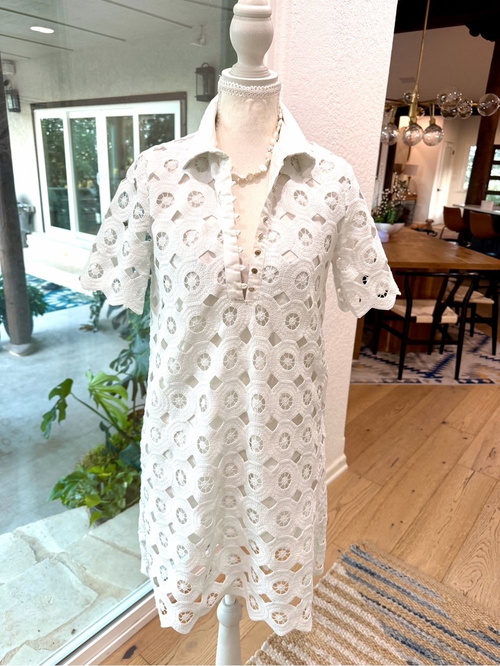 Zara Boho White Eyelet Cotton Tunic Dress SZ XS